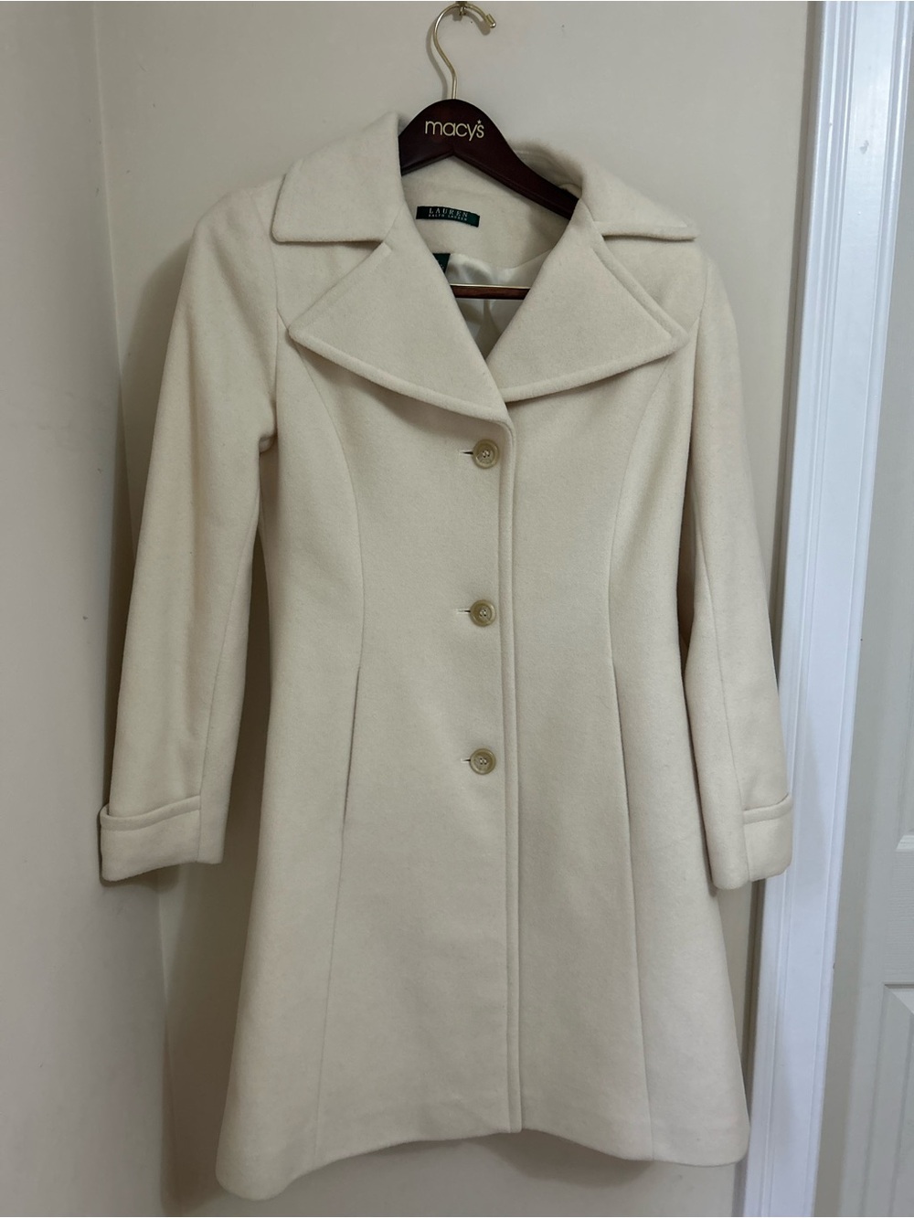 Ralph Lauren Cream A-Line Wool-Blend Coat